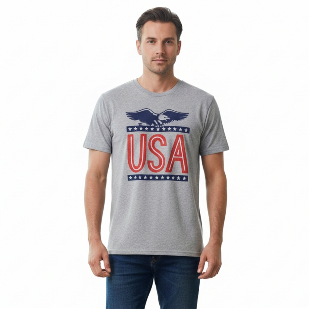 Michaels Men's Light Gray USA Graphic Short Sleeve Crewneck T-Shirt Size Large